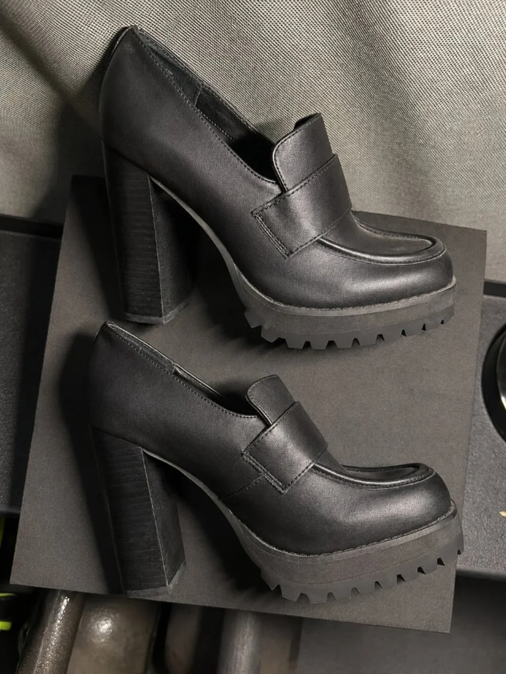 Steve Madden LAZRA Black Platform Block Heel Lug Sole Loafers | Size 6.5
